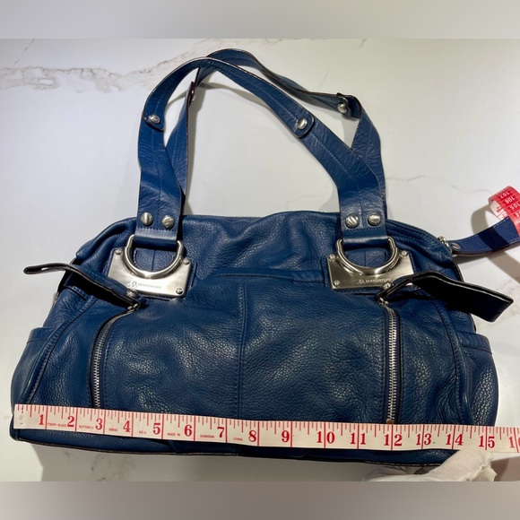 B. MAKOWSKY Large Navy East/West Glove Leather Hobo Leopard Lining Bag A93783 - Picture 15 of 15